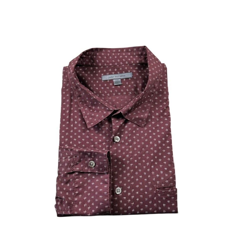 John Varvatos Collection Maroon Gray AOP Cotton Men's L/S Button Front Size 2XL